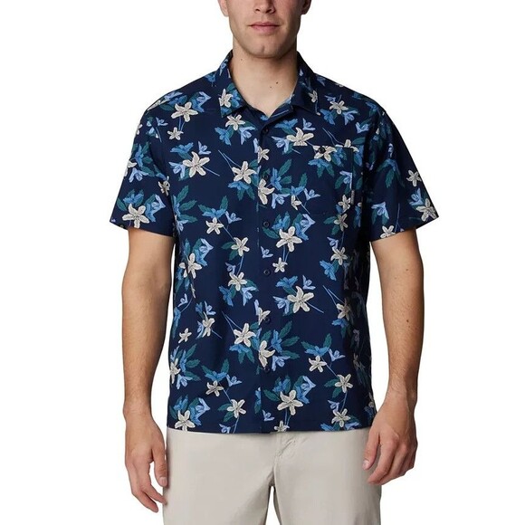 Columbia Men's Arrow Springs Short-Sleeve Cotton Button-Up Shirt Navy Blue M - Picture 1 of 5